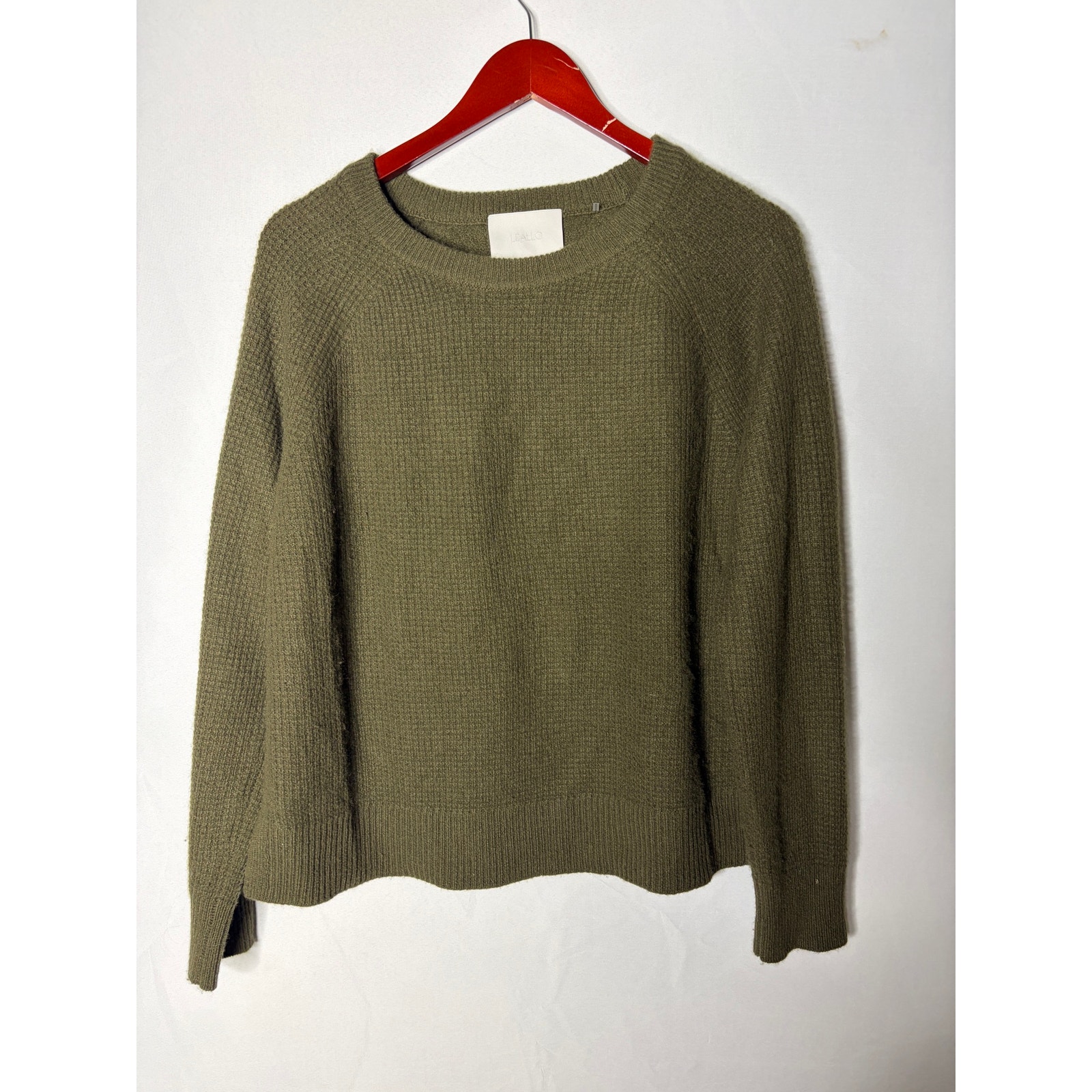 Leallo Olive Green Khaki Crewneck 100% Cashmere Sweater Sz M